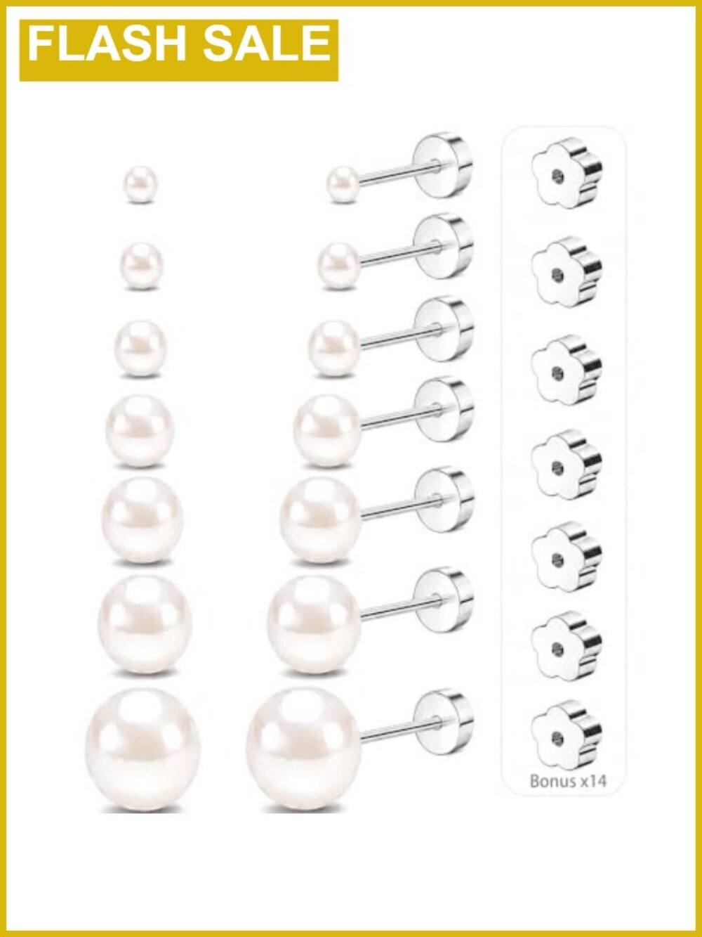 7 Pairs Silver Pearl Stud Earrings, Hypoallergenic 316 Stainless Steel